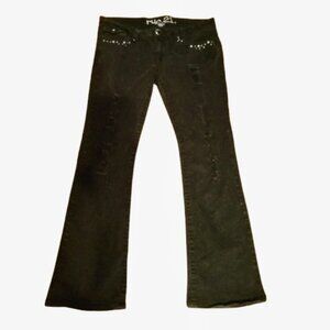 11/12 black fit n flare Y2K Sequined 5 Pocket Super Lowrise Distressed  jeans
